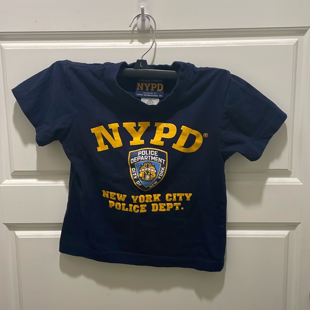 NYPD Navy with Yellow Printing Cotton Short Sleeves Unisex TShirt Sz S